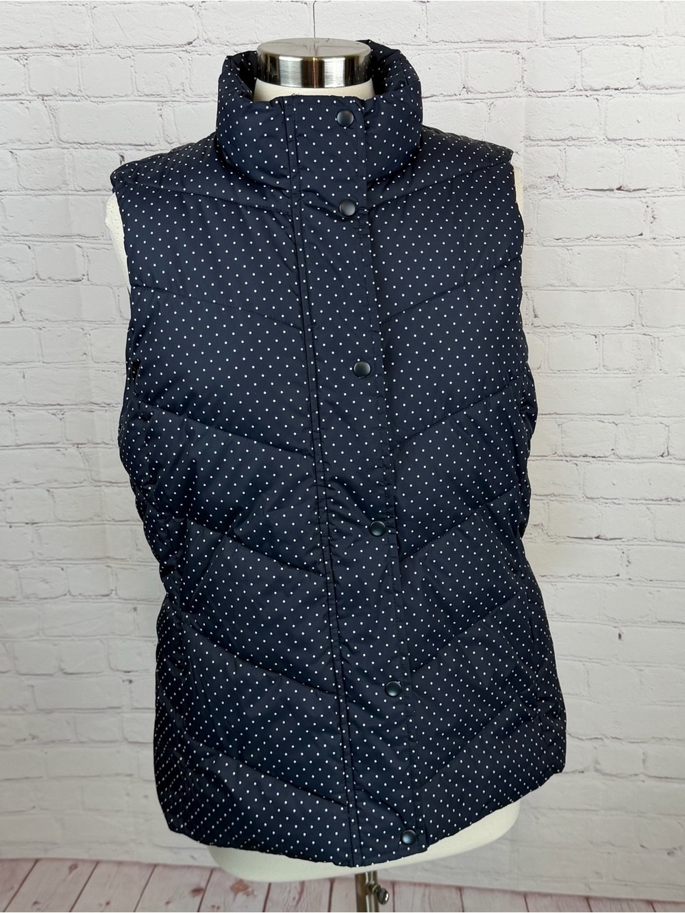 GAP Factory Navy Blue Polka Dot Quilted Puffer Vest